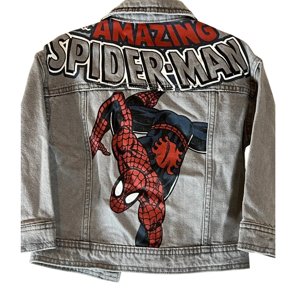 Marvel Boys Gray Denim Spider Patch Jean Jacket